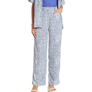ENA PELLY Blue Snakeskin Flared Pants